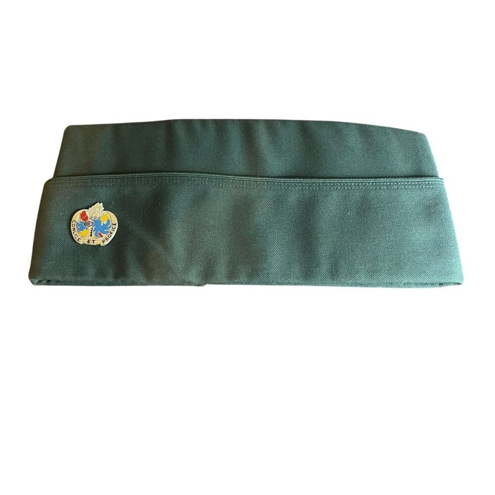 Mens Garrison Cap 7 3/8 Green Wool Blend With Bernard Cap‎ Co. Badge